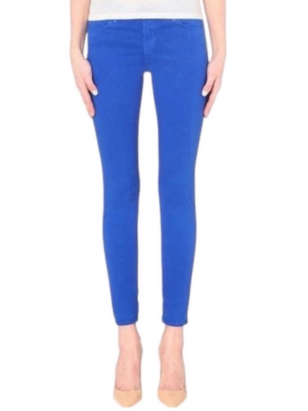 J Brand Electric Blue Mid Rise Super Stretch Ankle Zip Jeans Size 27